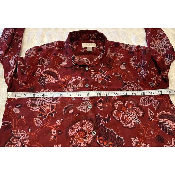 Women's LOFT Outlet Petite Sheer Collared Floral Blouse 100% Polyester Size SP - Picture 8 of 14